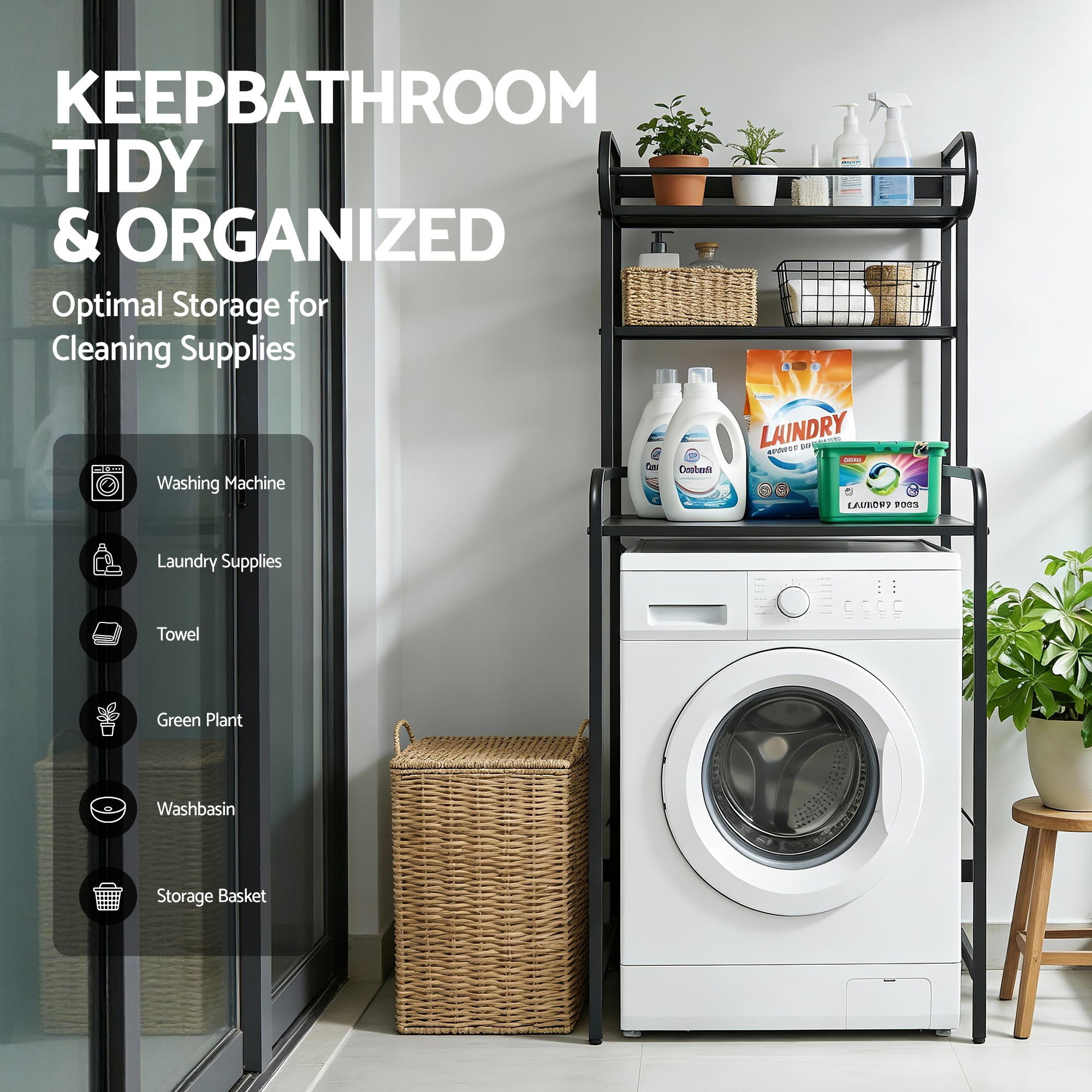 Artiss Bathroom Storage Shelf Over Washing Machine Toilet 3 Tier