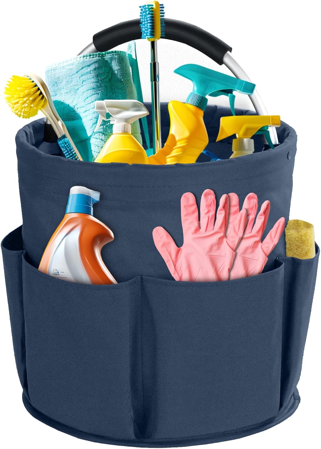 Blue Foldable Cleaning Caddy with 6 Outer Pockets: 17L Collapsible Storage Basket for Household, Bathroom, Picnic & Beach – Durable Oxford Cloth Organizer | Other colors available in store