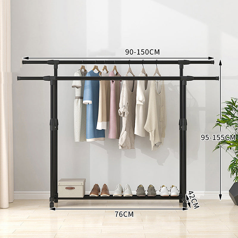 Double-rod Adjustable Clothes Rack with Pulley-Back