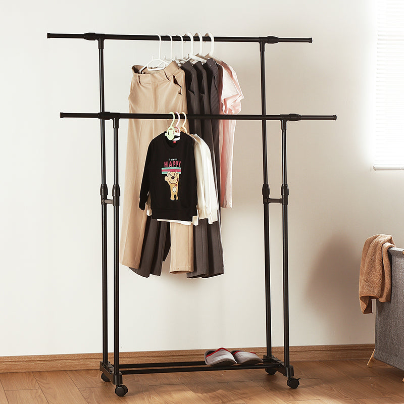 Double-rod Adjustable Clothes Rack with Pulley-Back
