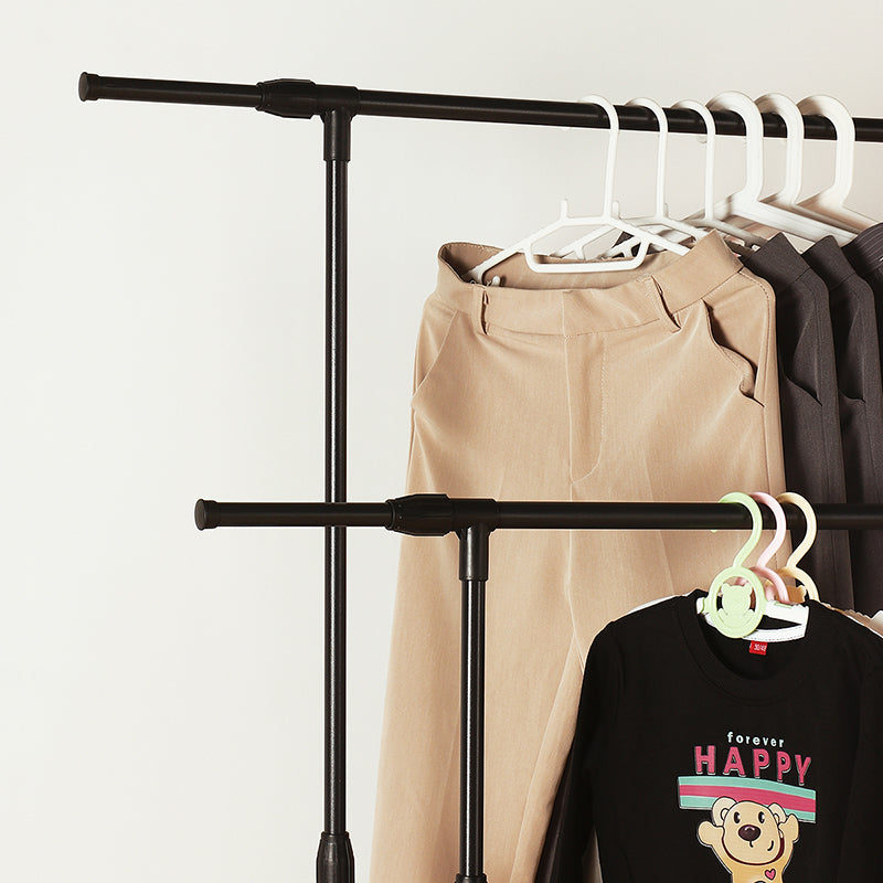 Double-rod Adjustable Clothes Rack with Pulley-Back