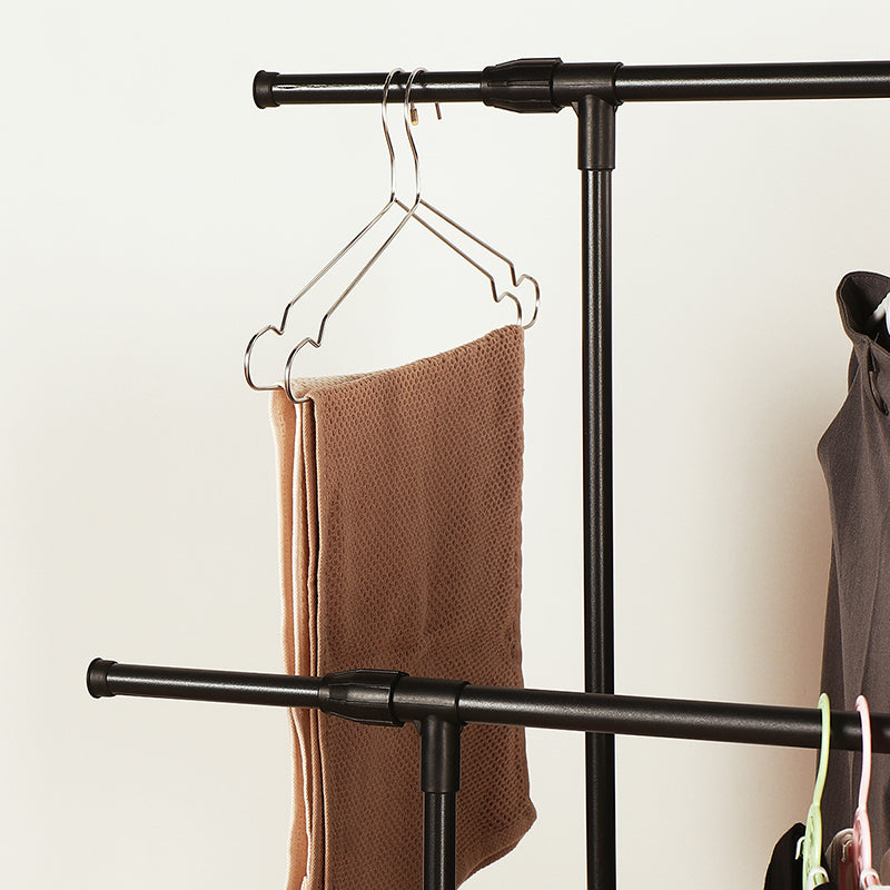 Double-rod Adjustable Clothes Rack with Pulley-Back