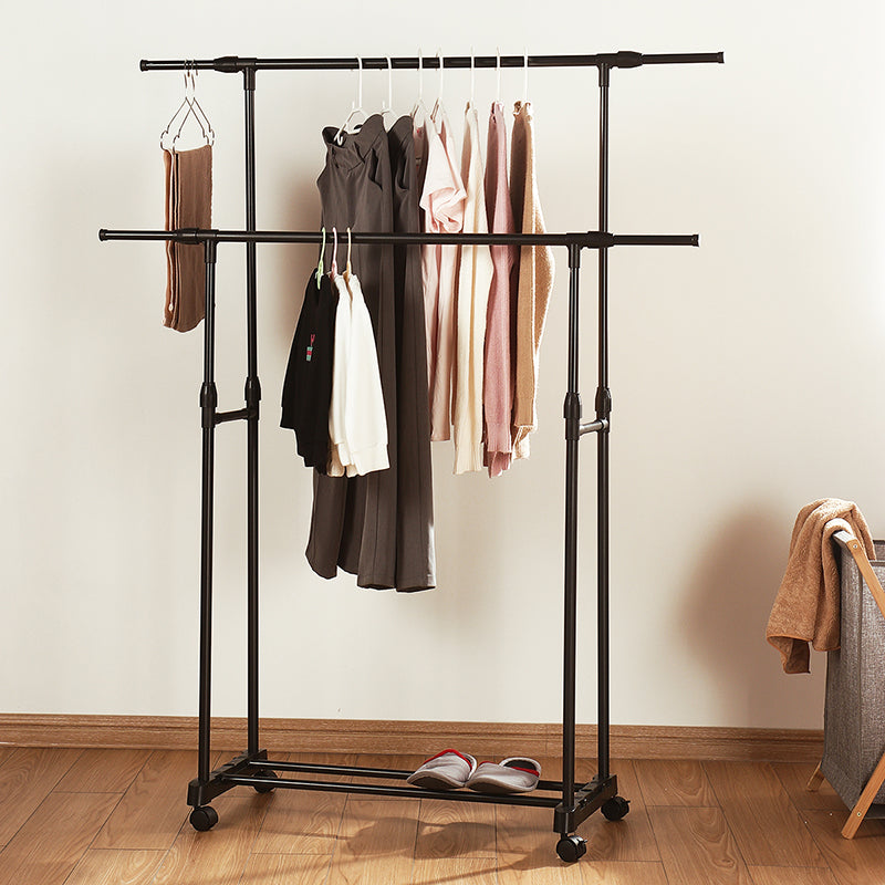 Double-rod Adjustable Clothes Rack with Pulley-Back