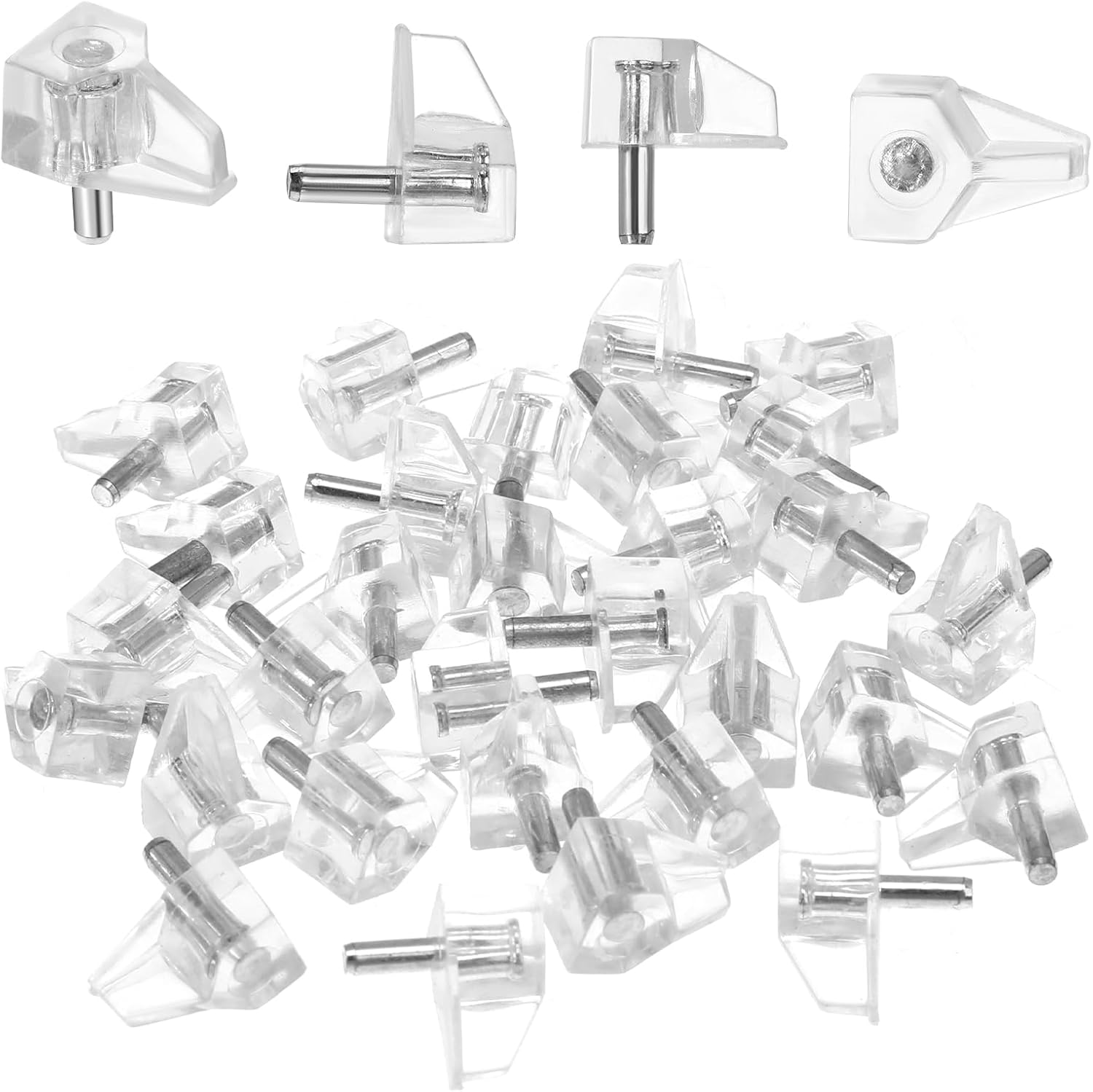1/8 Inch (3mm) Shelf Support Peg Shelf Pegs Clear Plastic Cabinet Shelf Pins Shelf Holder Pins Replacement Pegs Furniture Shelves Holder Pegs for Kitchen Furniture Cabinet Bookcase, 30Pcs