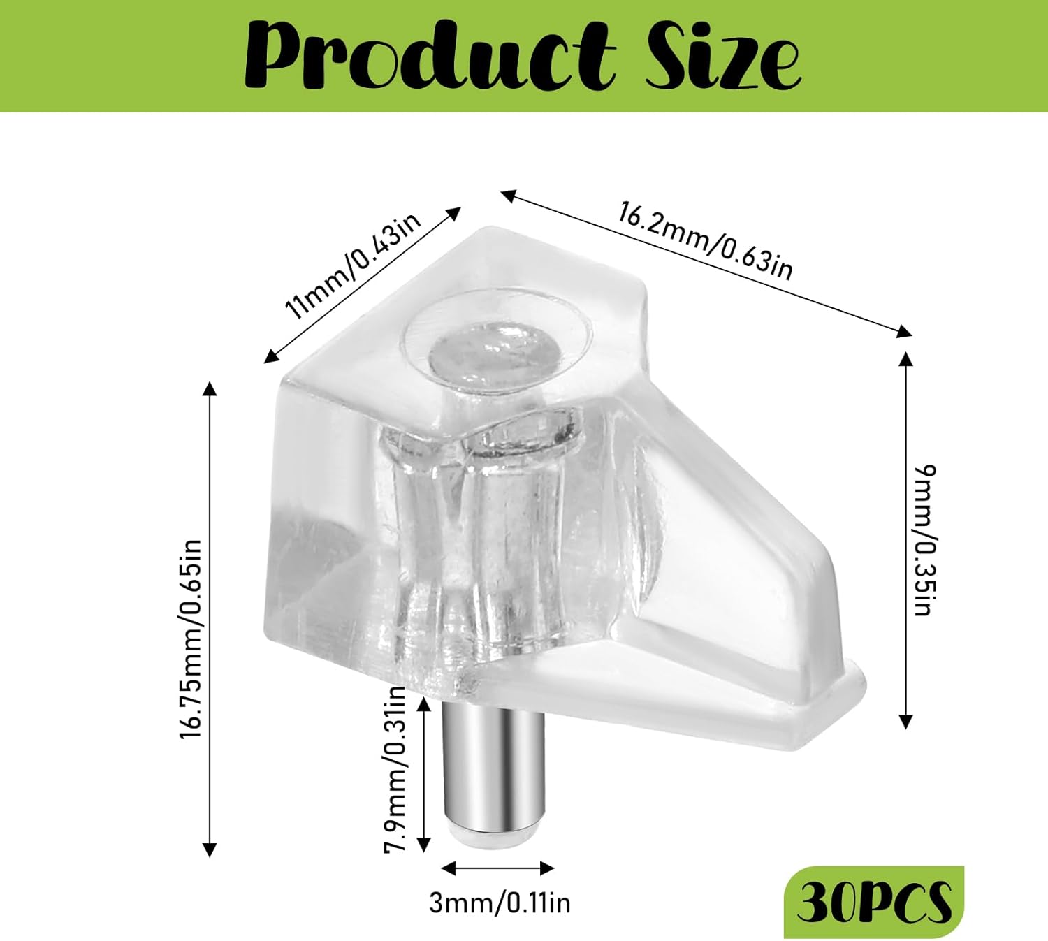 1/8 Inch (3mm) Shelf Support Peg Shelf Pegs Clear Plastic Cabinet Shelf Pins Shelf Holder Pins Replacement Pegs Furniture Shelves Holder Pegs for Kitchen Furniture Cabinet Bookcase, 30Pcs