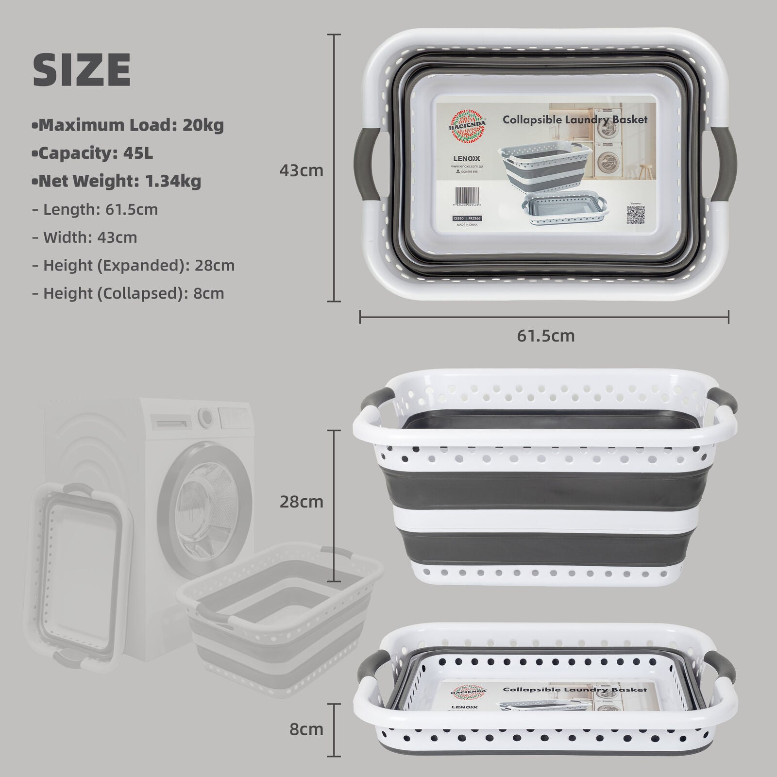 45L Space Saving Laundry Basket, Collapsible Hamper for Dorms, RVs, Homes & Garages