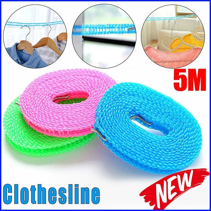 Portable 5M Travel Clothes Line Washing Rope Non Slip Airer Laundry Clothesline - Green