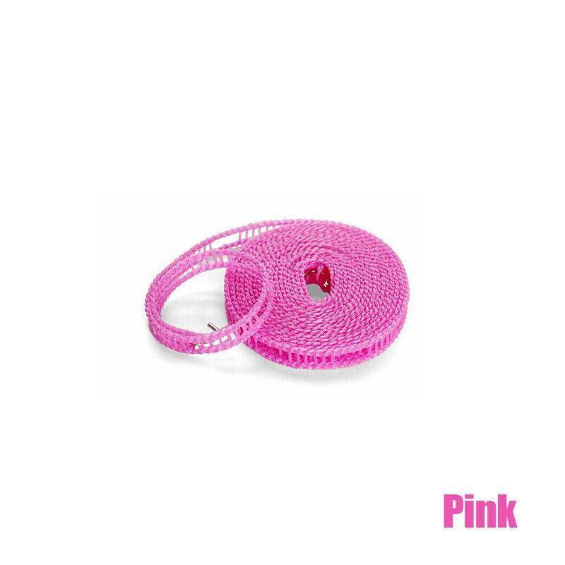 Portable 5M Travel Clothes Line Washing Rope Non Slip Airer Laundry Clothesline - Pink