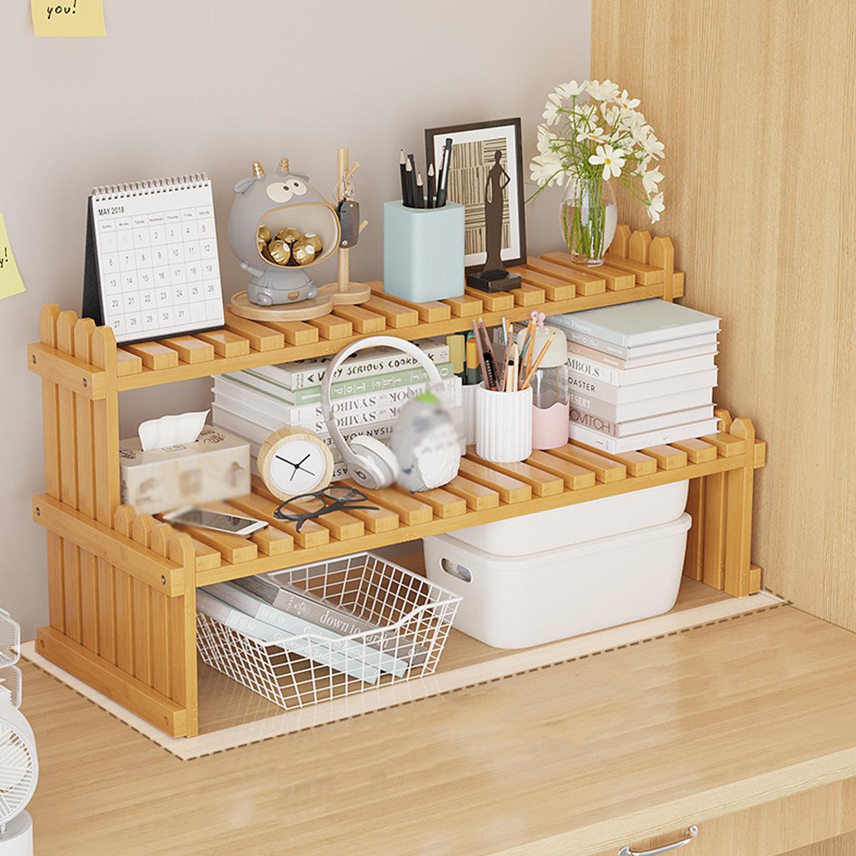 2-Tier Bamboo Storage Stand for Small Laundries | Stepped Design