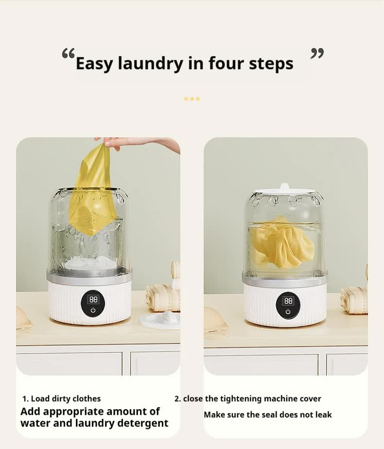 Rechargeable Portable Mini Washing Machine for Delicates & Socks USB-C | White