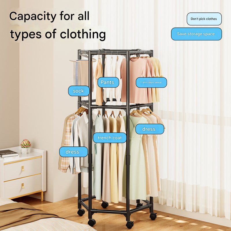 360° Rotating Garment Rack with Wheels – Single Layer Clothes Stand | White