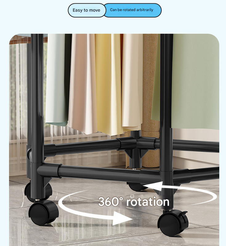 Black single layer 360°Rotating Portable Garment Rack - Heavy Duty Rolling Clothes Stand with Wheels for Bedroom & Laundry
