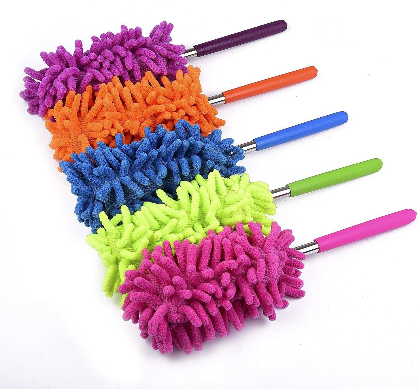 Washable Dusters for Cleaning, Phoenixes Feather Duster Extendable Dusting Wand 11"-30", Wet or Dry Use (5 Pcs)