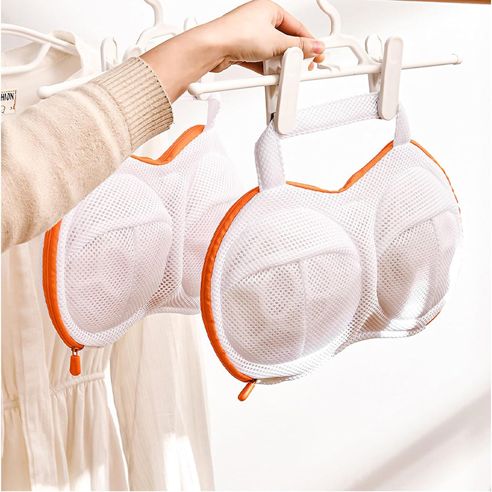 Vibe Geeks High Permeability Mesh Bra-shaped Lingerie Laundry Bags with Handle and Zipper - Orange